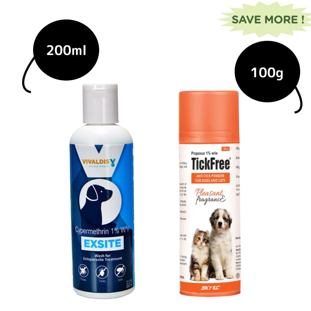 Tick Free Tick & Flea Control Powder and Exsite Tick & Flea Control Shampoo Combo