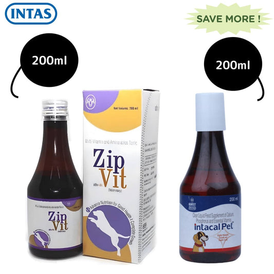 Intas Zipvit & Intacal Calcium & Multivitamin Supplement Combo for Dogs & Cats